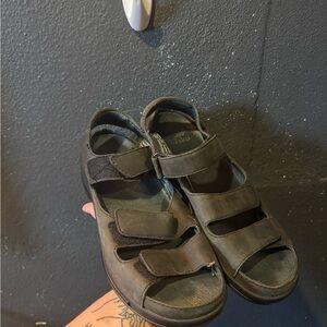 Dansko Black Green Leather Sandals with Adjustable Straps and Rugged Platform